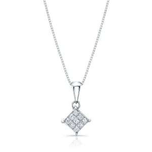 Diamond Invisible Set Princess Cut Dangle Pendant In 18k White Gold 1/4ctw (17-in Box Chain)