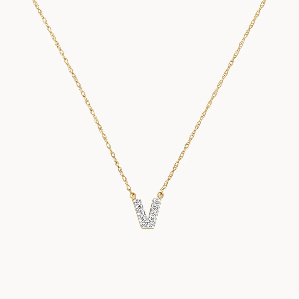 Diamond Letter V Necklace in 10k Gold