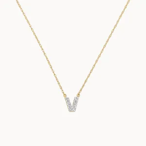 Diamond Letter V Necklace in 10k Gold