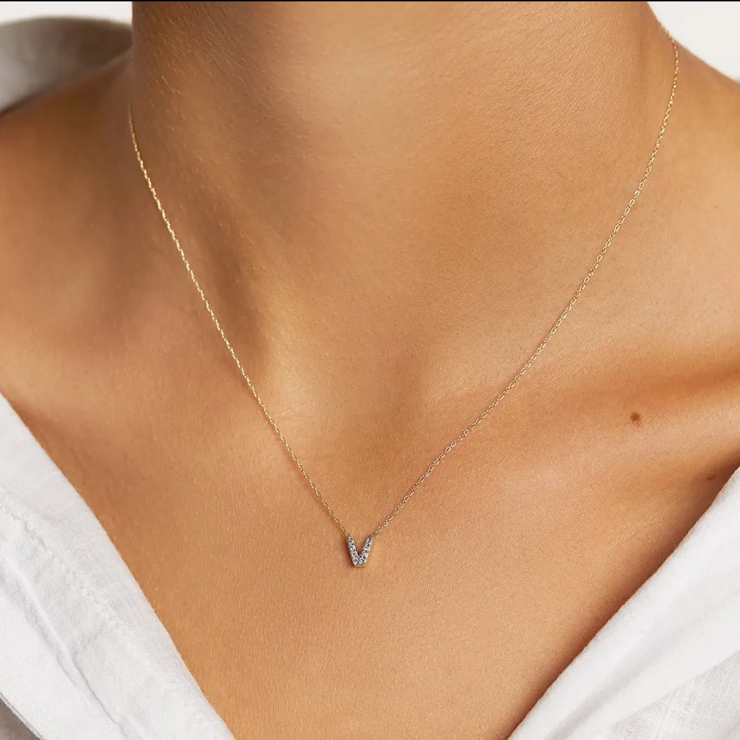 Diamond Letter V Necklace in 10k Gold