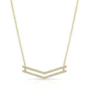 Diamond Micro-prong Set Double Chevron Necklace In 14k Yellow Gold, 18 Inch