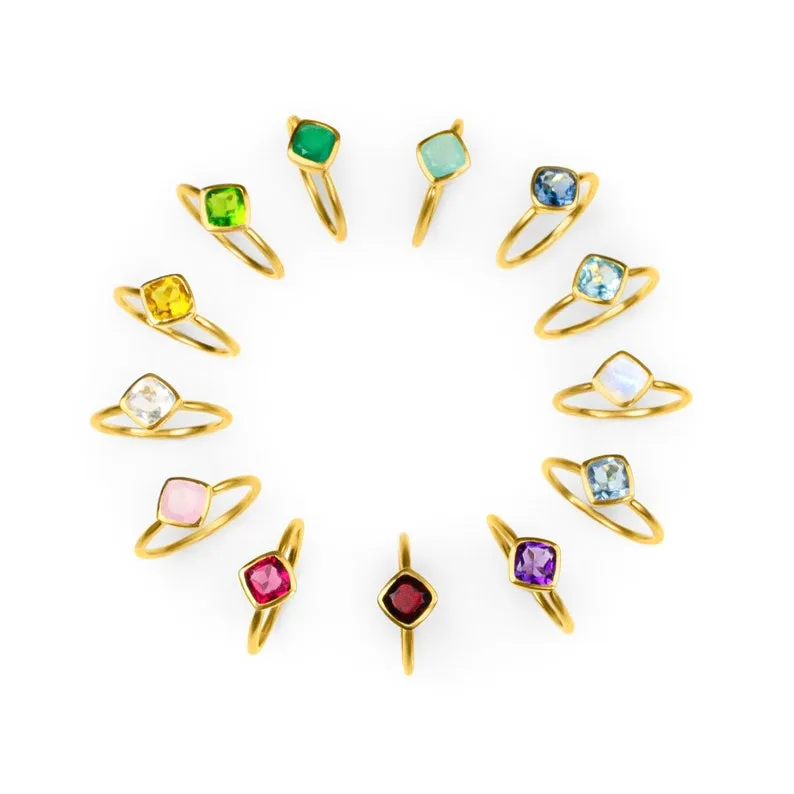 Diamond Shaped Cushion Cut Birthstone Ring Set