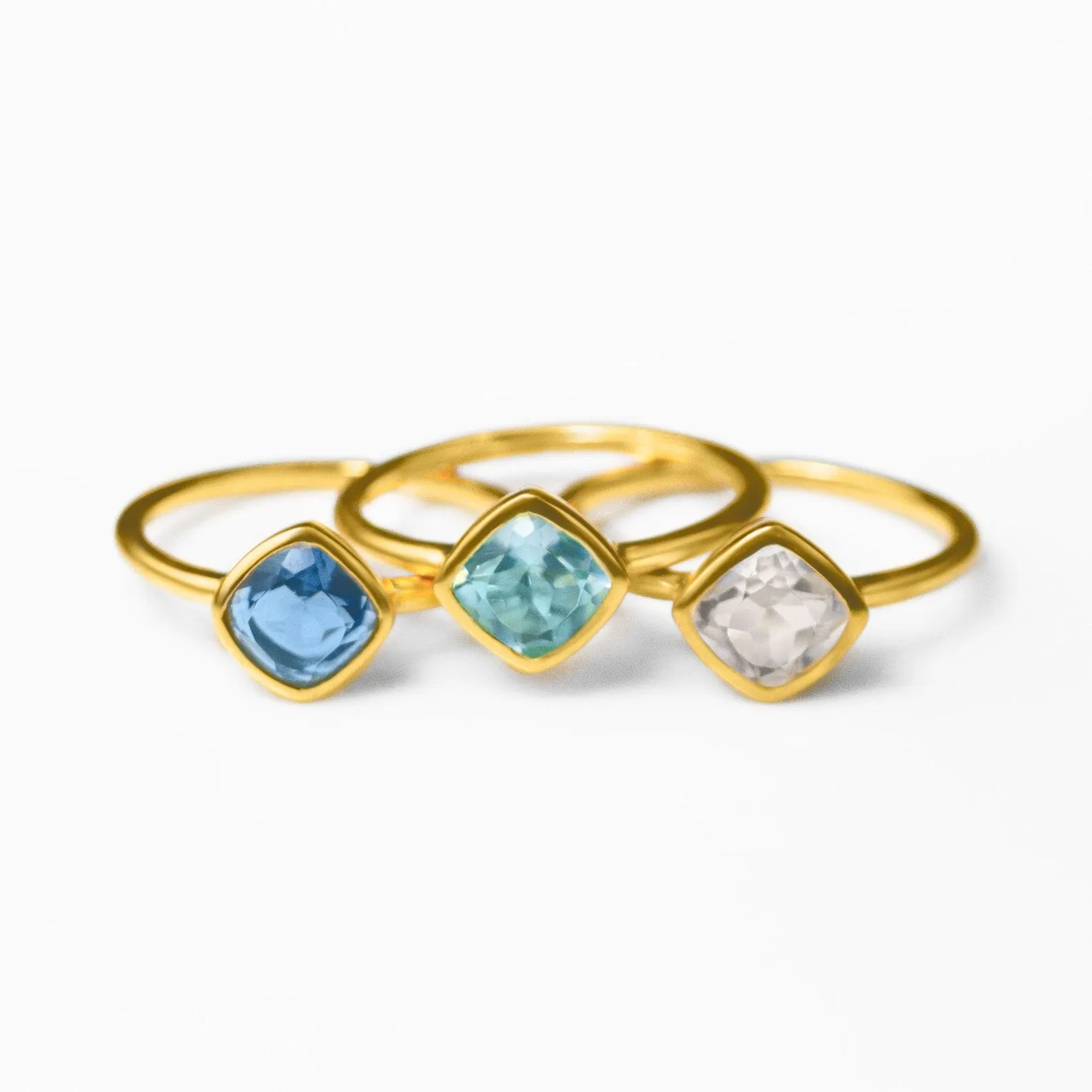 Diamond Shaped Cushion Cut Birthstone Ring Set