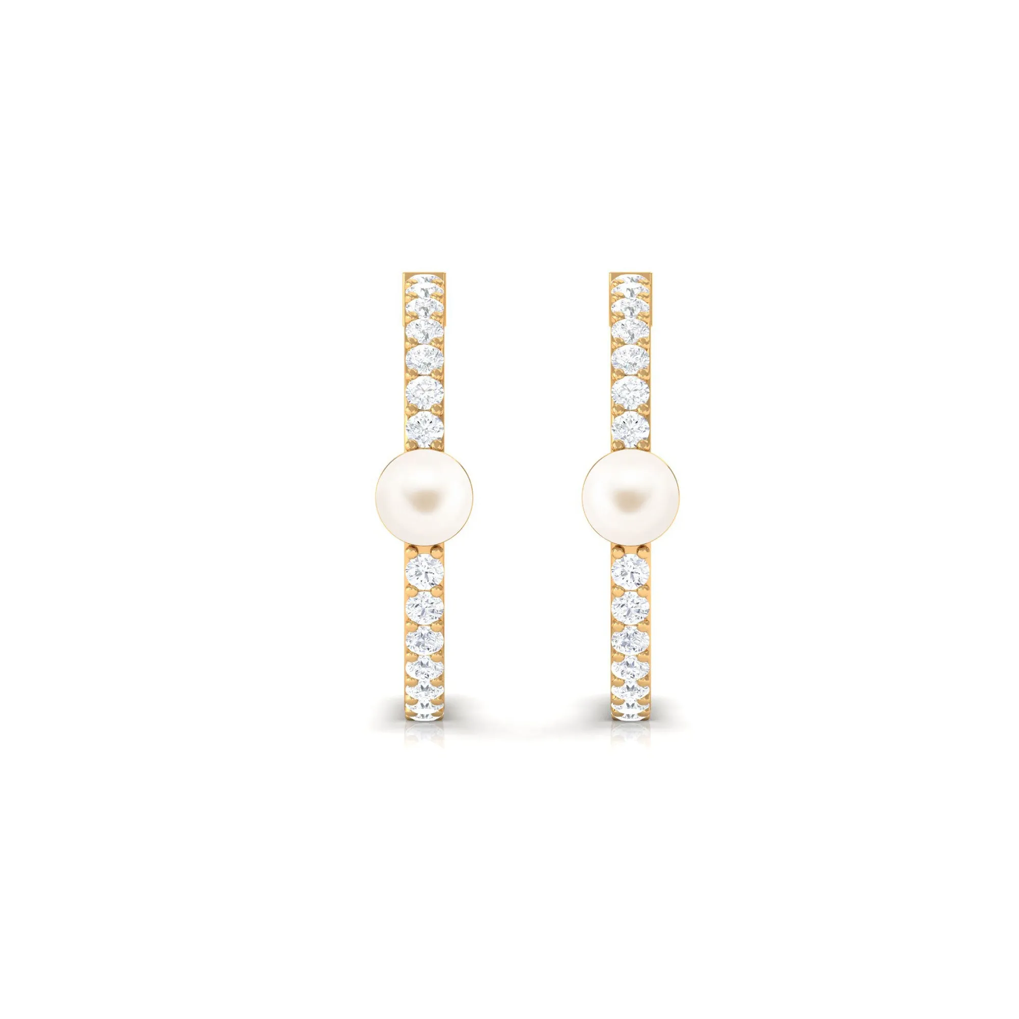 Elegant Freshwater Pearl Half Hoop Earrings with Diamond