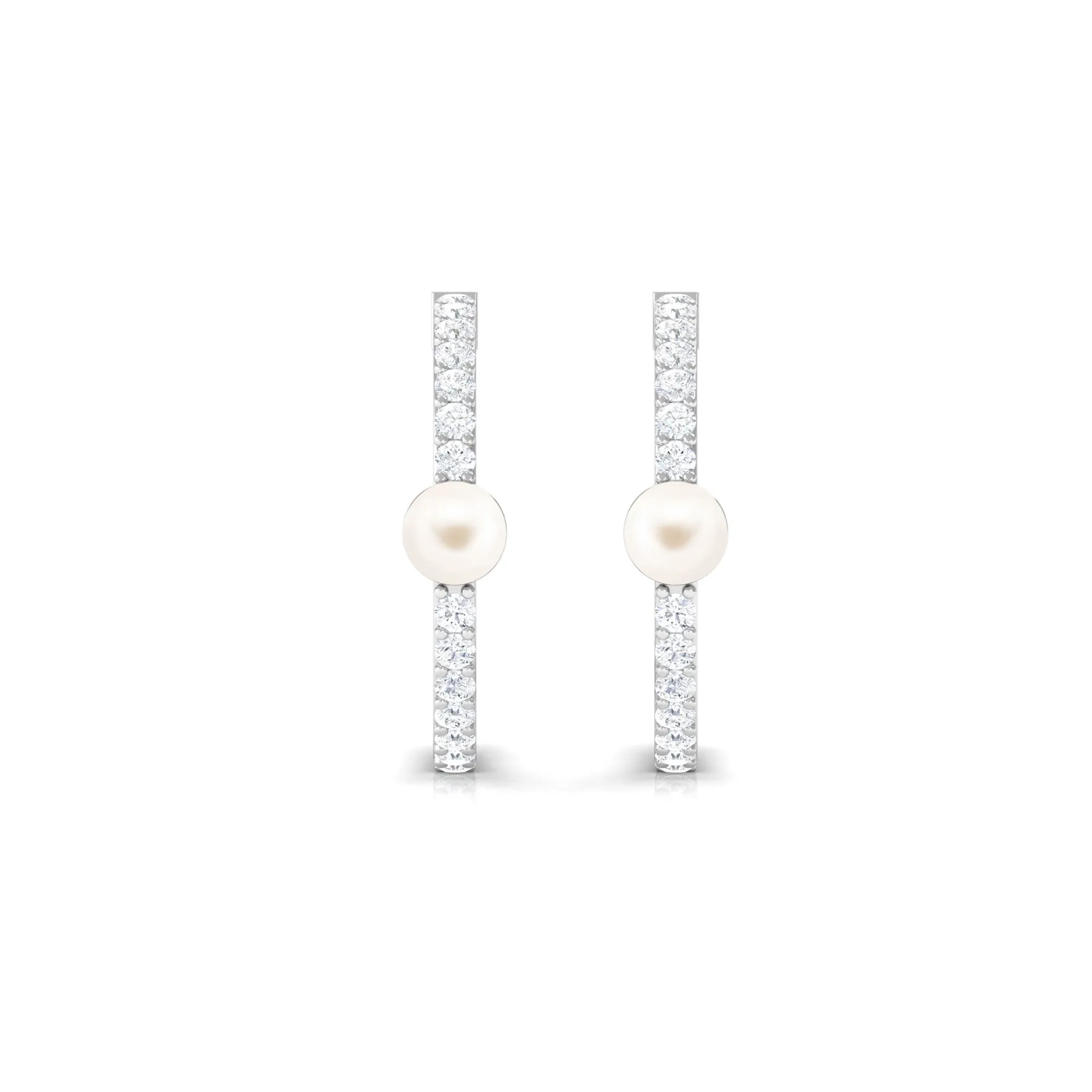 Elegant Freshwater Pearl Half Hoop Earrings with Diamond