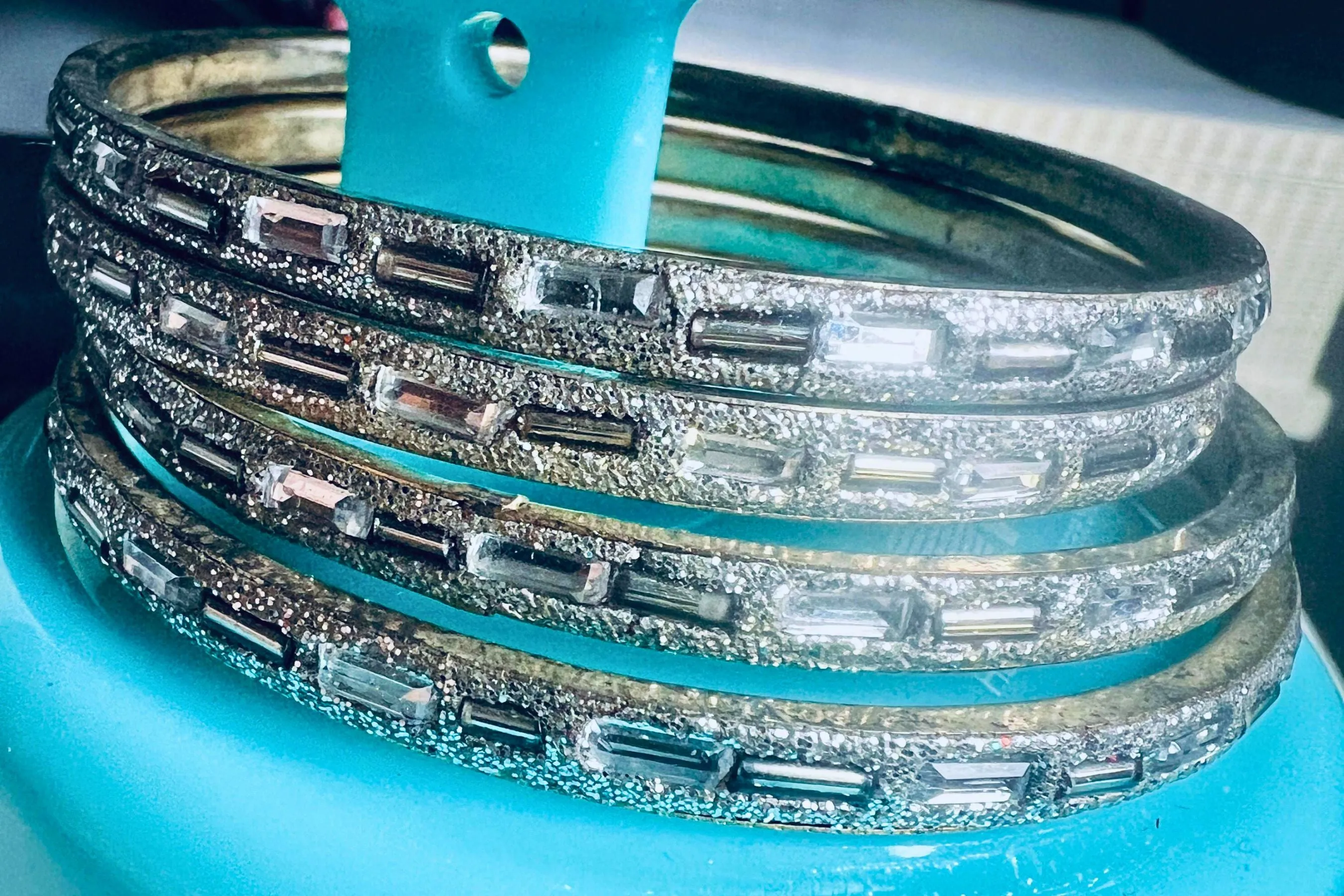 Elegant Silver Polish Crystal Stone Bangles by JCSFashions