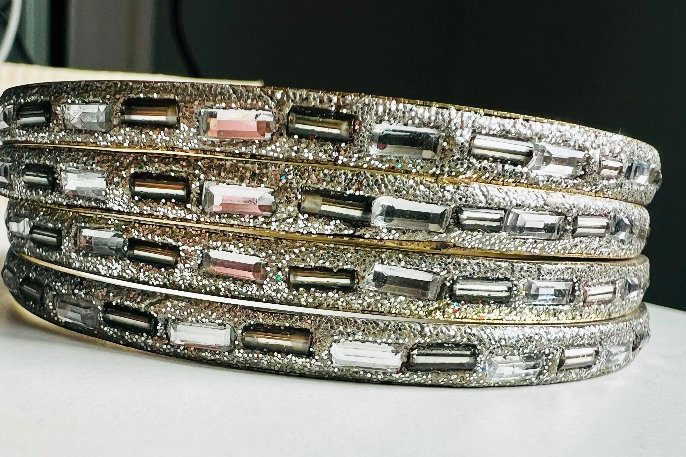 Elegant Silver Polish Crystal Stone Bangles by JCSFashions