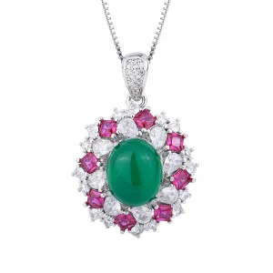 Emerald CZ Flower Pendant Necklace