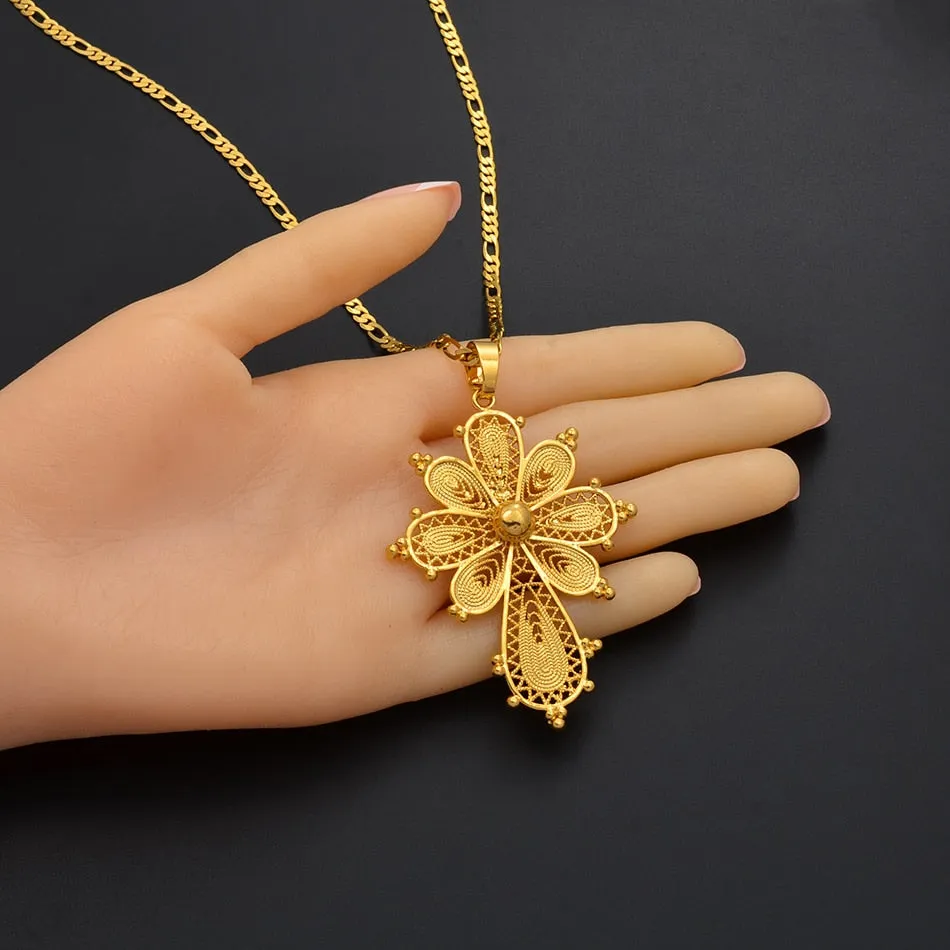 Ethiopian Cross Pendant Chain Necklaces