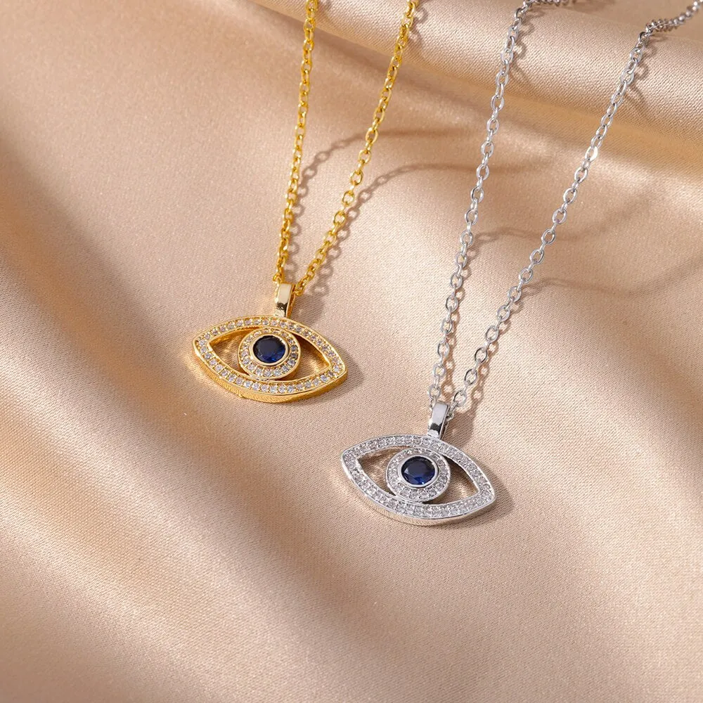 Evil Eye Necklace for Women Fashion Gold Color Copper Zircon Pendant Woman