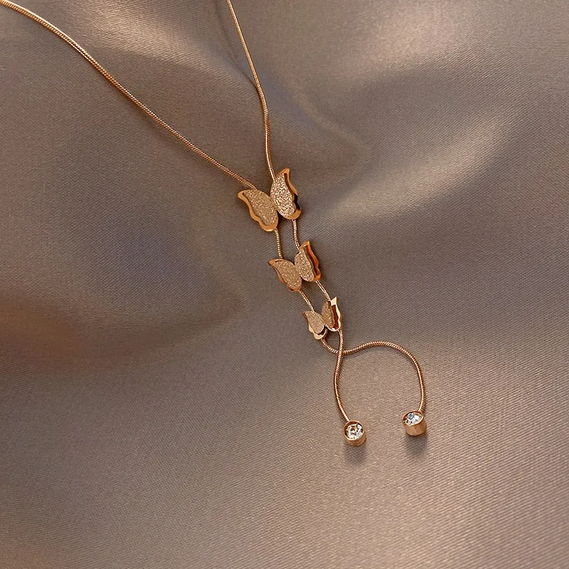 Fashion Fine Jewelry Butterfly Zircon Tassel Charms Snake Chain