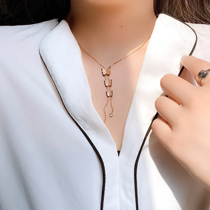 Fashion Fine Jewelry Butterfly Zircon Tassel Charms Snake Chain