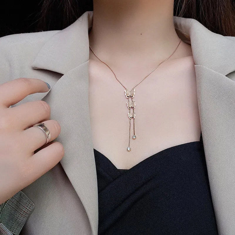 Fashion Fine Jewelry Butterfly Zircon Tassel Charms Snake Chain