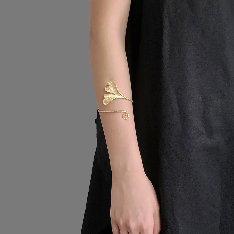 Gingko Leaf Gold Sterling Sliver Bangle