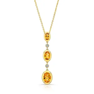Graduated Oval Citrine And Diamond Drop Pendant In 14k Yellow Gold