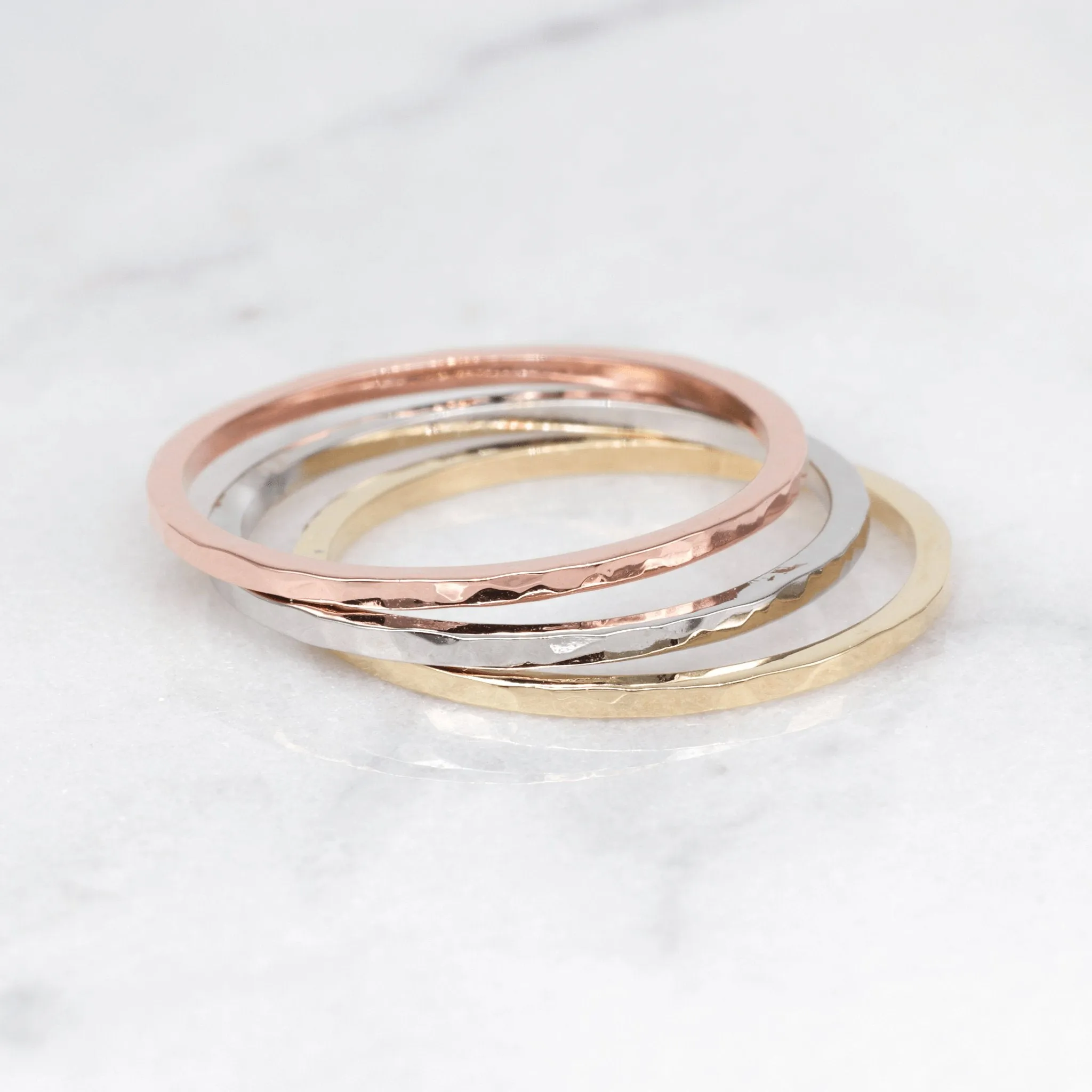 Hammered Stackable Ring in Yellow Gold