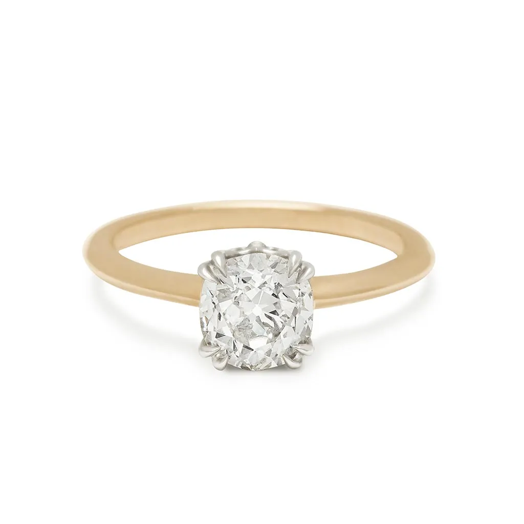 Hazeline Knife Edge Solitaire Ring - 14k Gold, White Gold & Cushion Cut White Diamond (1.00ct)