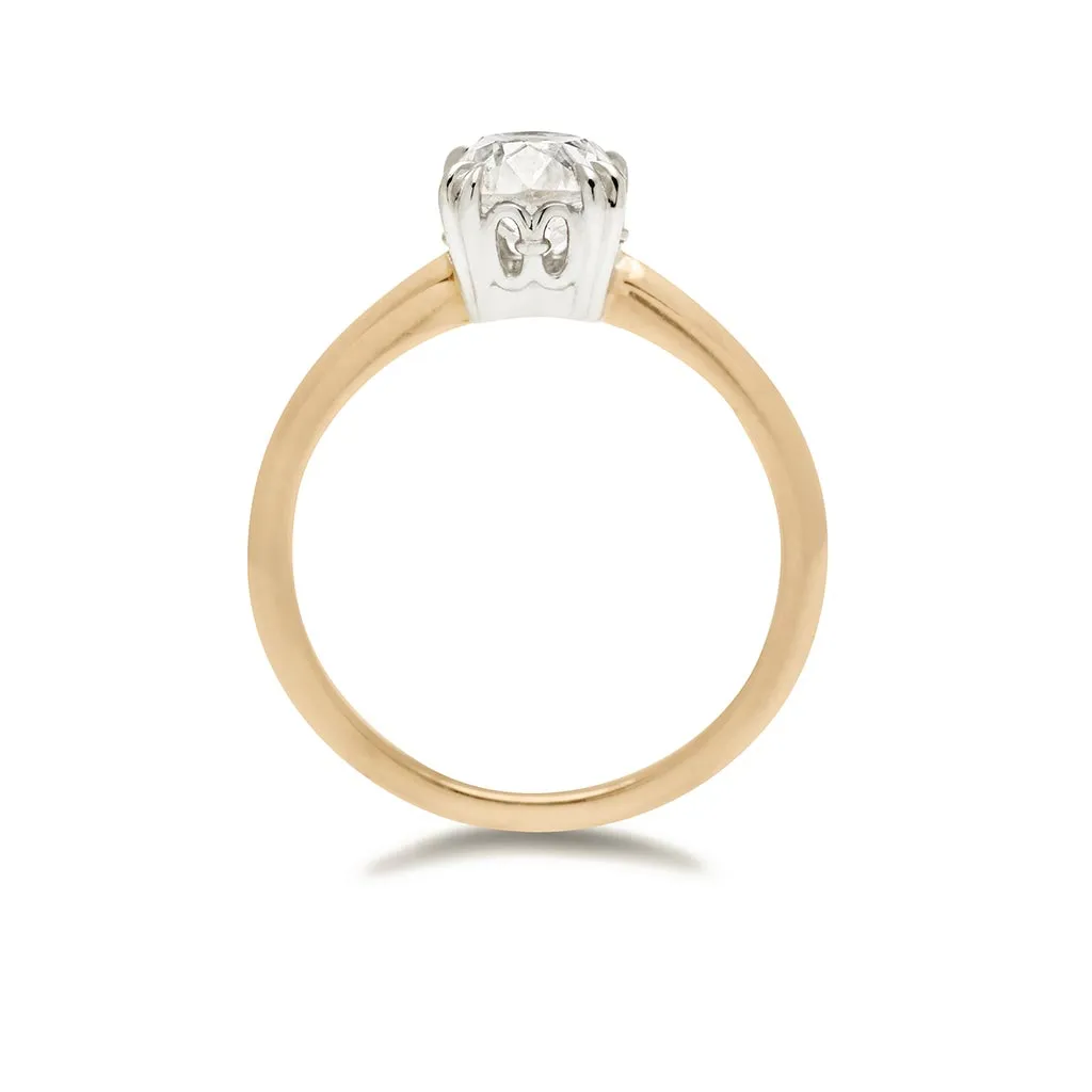 Hazeline Knife Edge Solitaire Ring - 14k Gold, White Gold & Cushion Cut White Diamond (1.00ct)