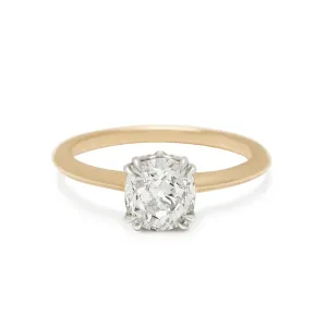 Hazeline Knife Edge Solitaire Ring - 14k Gold, White Gold & Cushion Cut White Diamond (1.00ct)