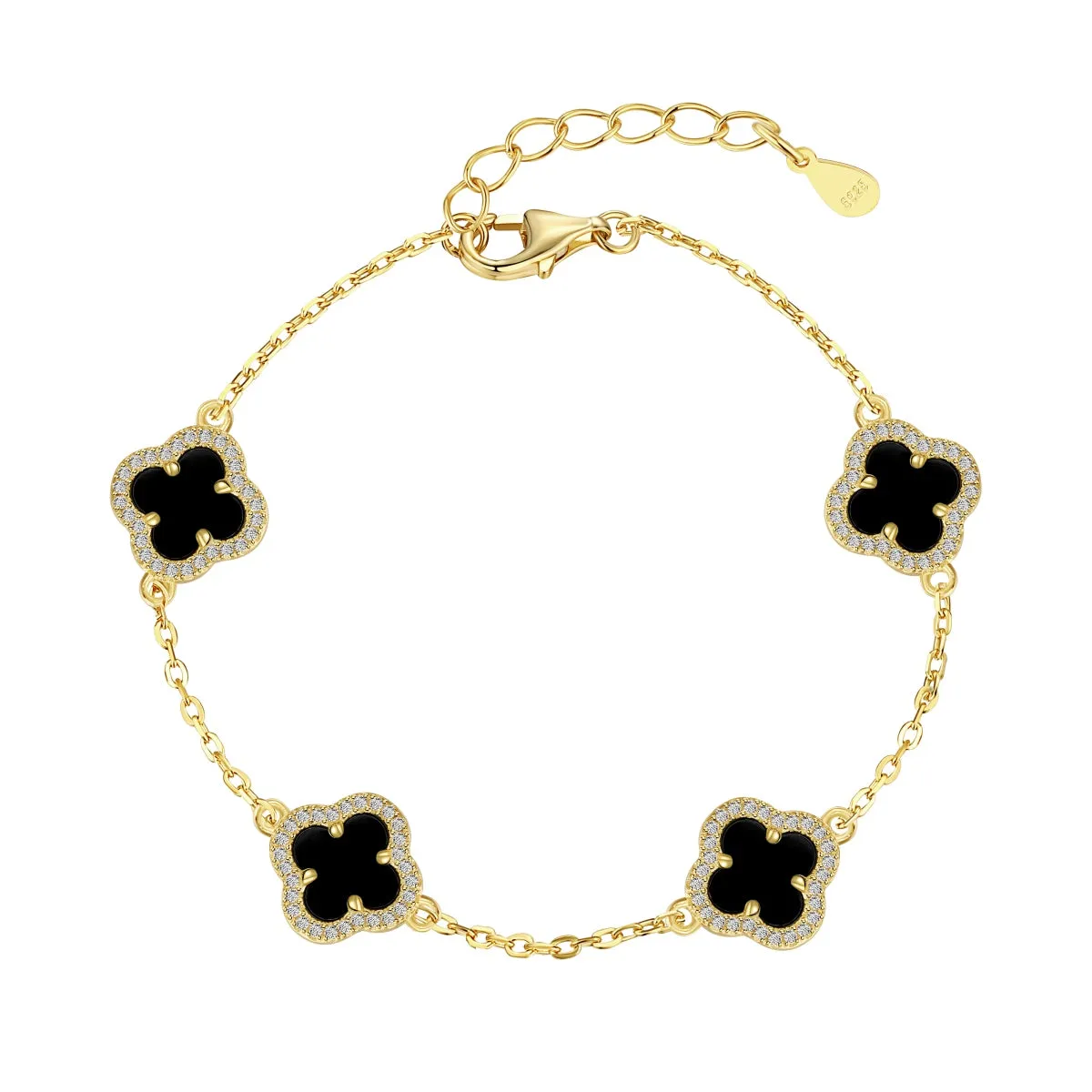Iced Flora Black Clover Bracelet - Gold