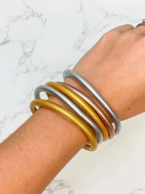Jelly Bangle Sets - Silver, Gold & Rose