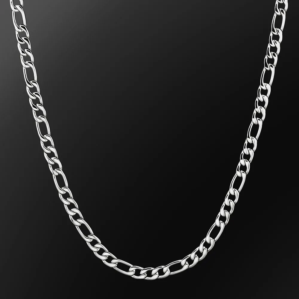 KRKC 7mm Stainless Steel Figaro Chain in White Gold