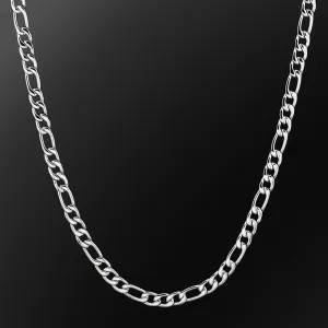 KRKC 7mm Stainless Steel Figaro Chain in White Gold