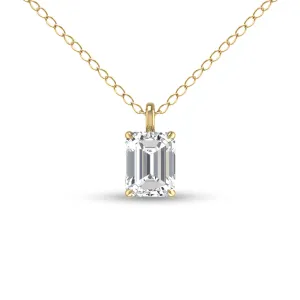 Lab Grown 1 Carat Emerald Solitaire Diamond Pendant In 14K Yellow Gold