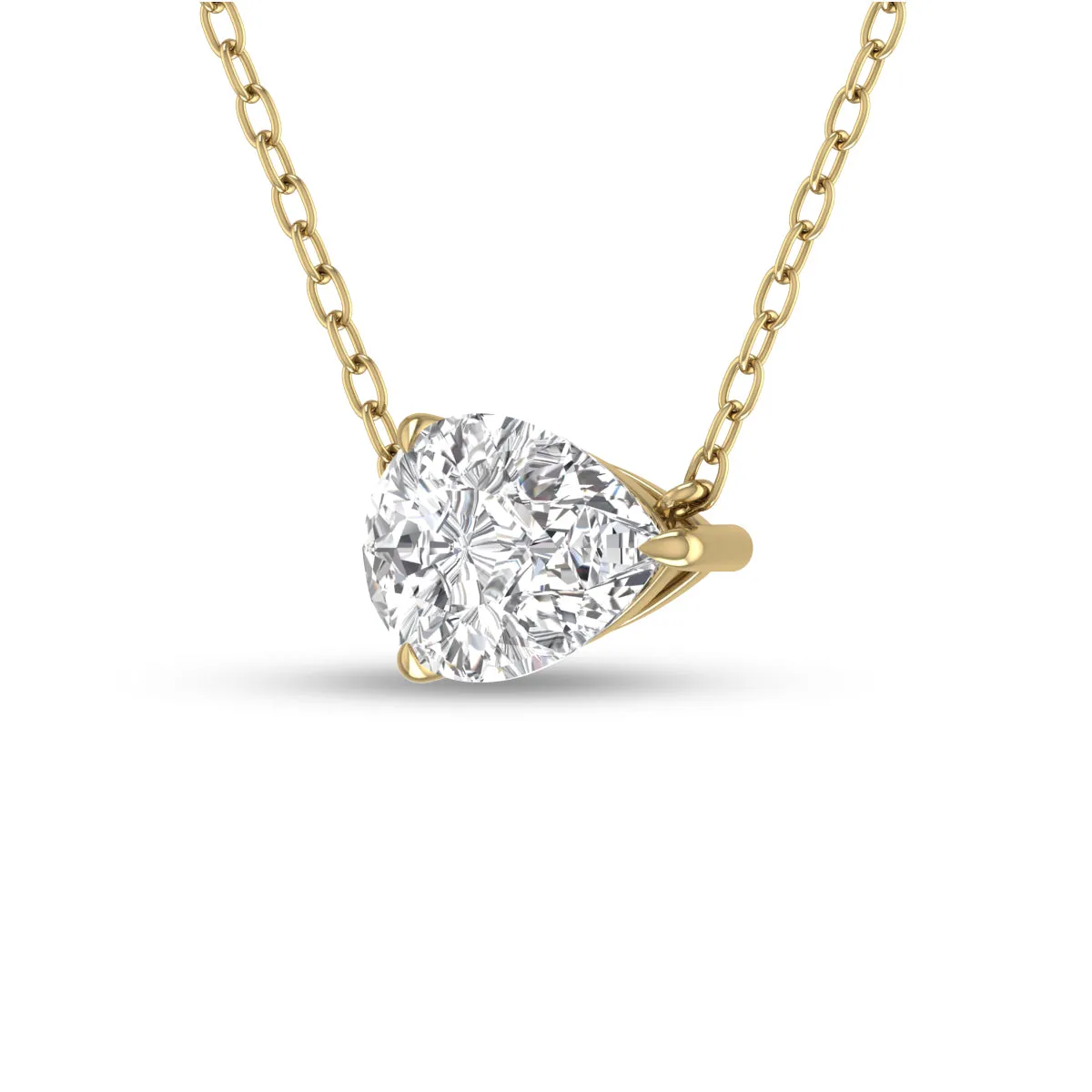 Lab Grown 1/2 Carat Floating Pear Shaped Diamond Solitaire Pendant In 14K Yellow Gold