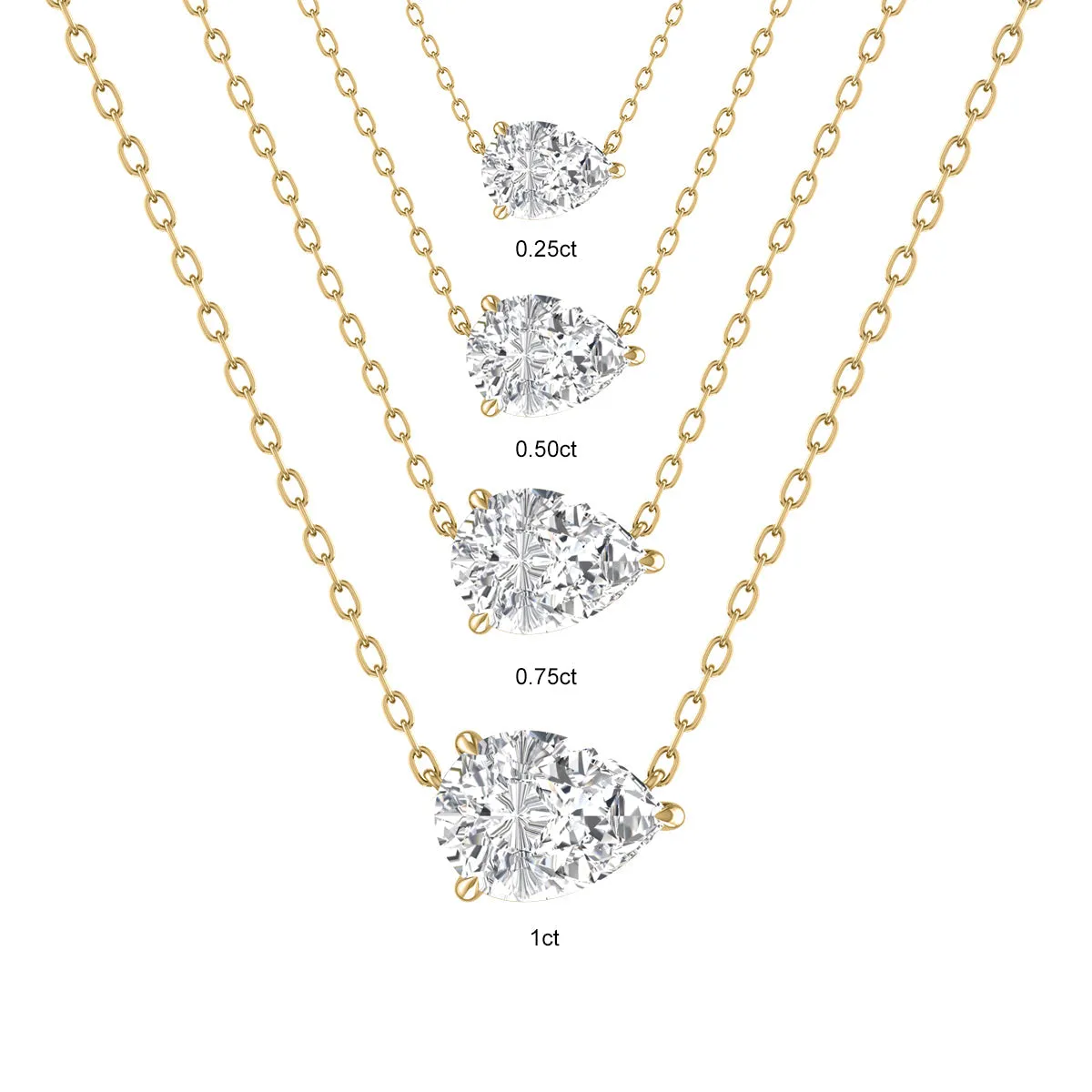 Lab Grown 1/2 Carat Floating Pear Shaped Diamond Solitaire Pendant In 14K Yellow Gold