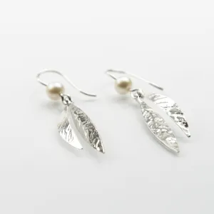 Leaf Drop Earrings – Pearl and Sterling Silver - Martina Hamilton