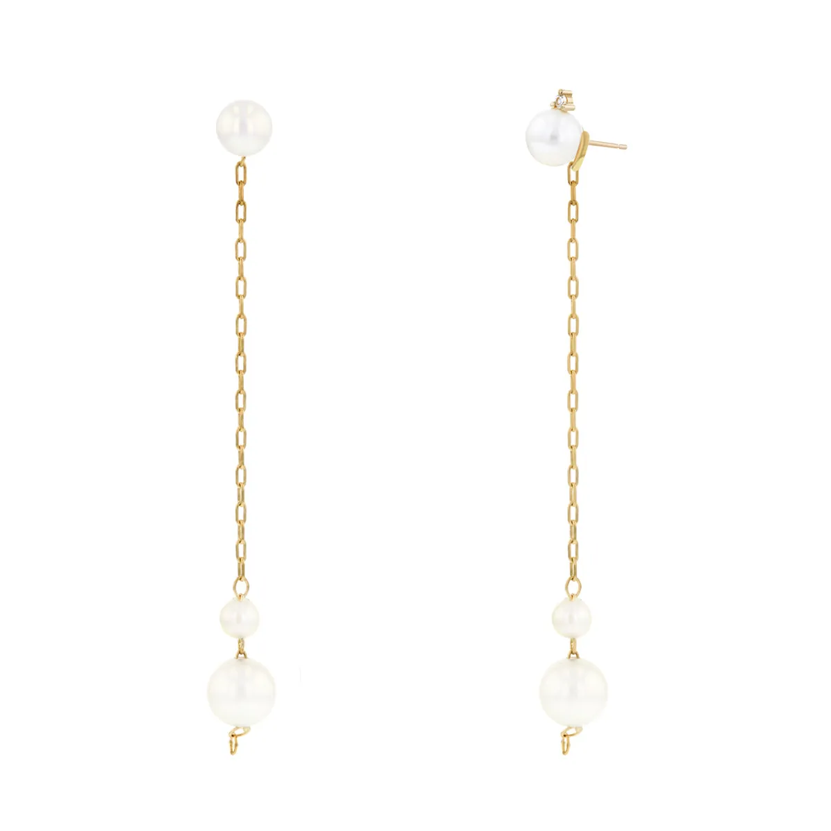 Mizuki Sea of Beauty Collection Freshwater Pearl Stud Earring With Kissing Akoya Pearl Drop | 14K Yellow Gold