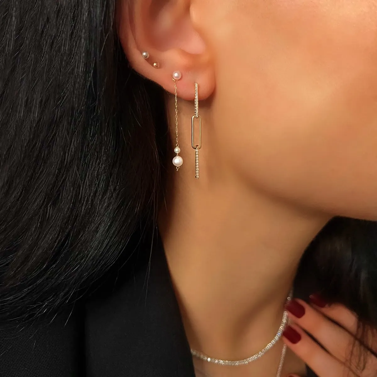 Mizuki Sea of Beauty Collection Freshwater Pearl Stud Earring With Kissing Akoya Pearl Drop | 14K Yellow Gold