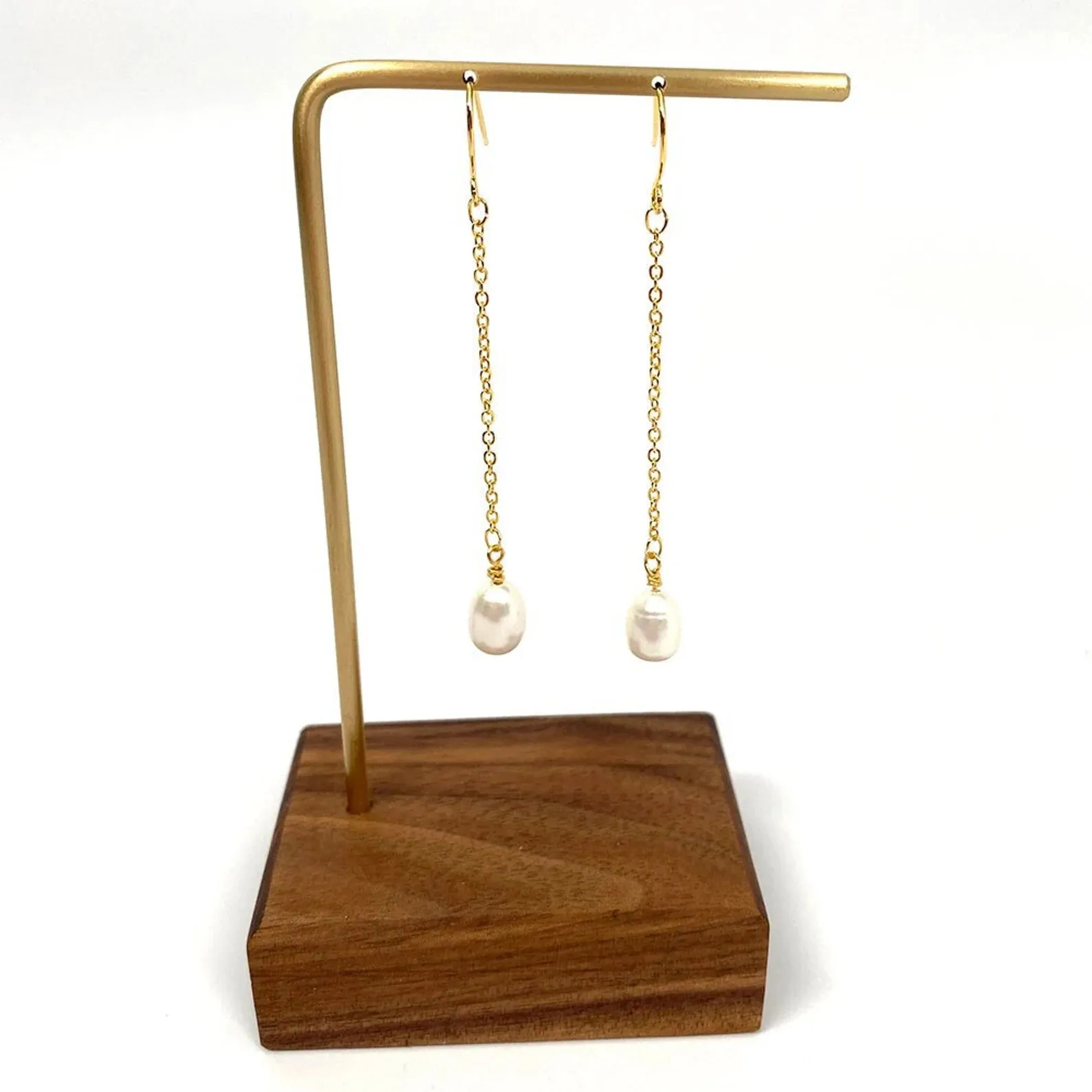 Natural Freshwater Pearl Drop Earrings Earrings Wedding Bride Bridesmaid Gold Silver or Rose Gold Chain Boho Handmade Jewelry