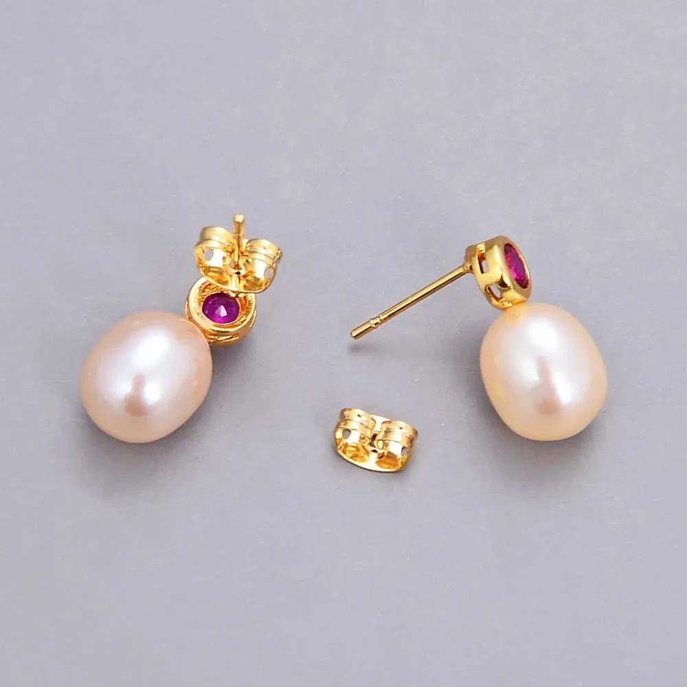 Natural freshwater Pearl Pink CZ Drop Earrings