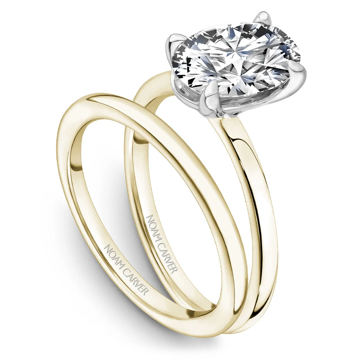 Noam Carver Thin Solitaire Engagement Ring Setting in Yellow and White Gold