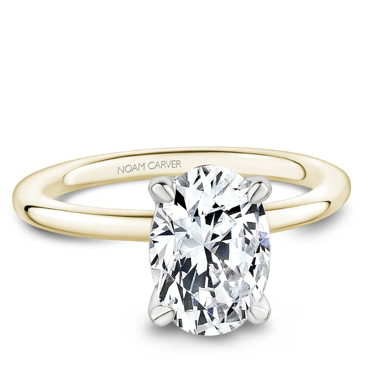 Noam Carver Thin Solitaire Engagement Ring Setting in Yellow and White Gold