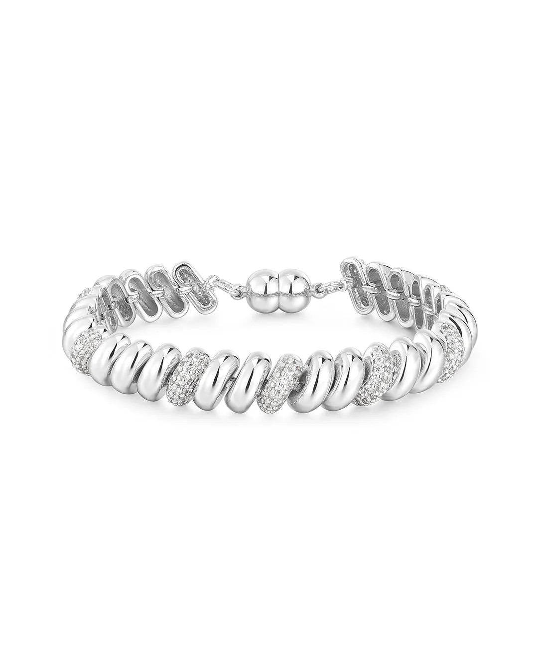 Pave Ridged Marbella Bracelet- Silver