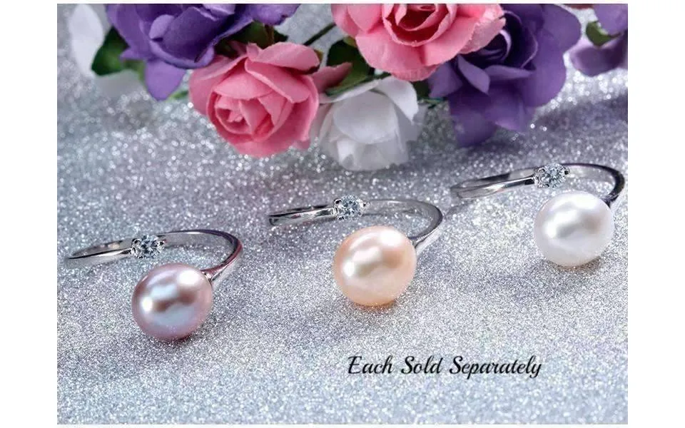 Peach Genuine Freshwater Pearl & CZ Adjustable Bypass Ring