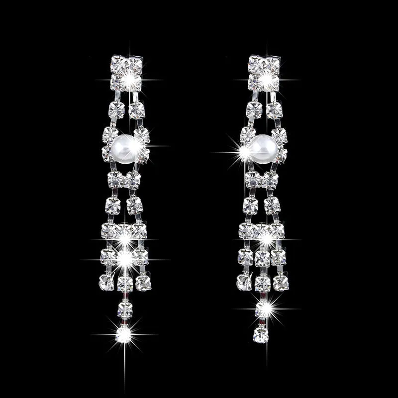 Pearl Rhinestone Necklace Earring Jewelry Set