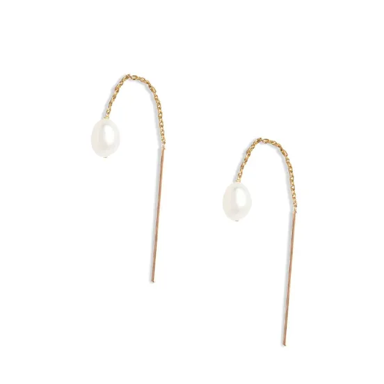 Petite Oval Pearl Threader Earrings