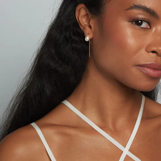 Petite Oval Pearl Threader Earrings