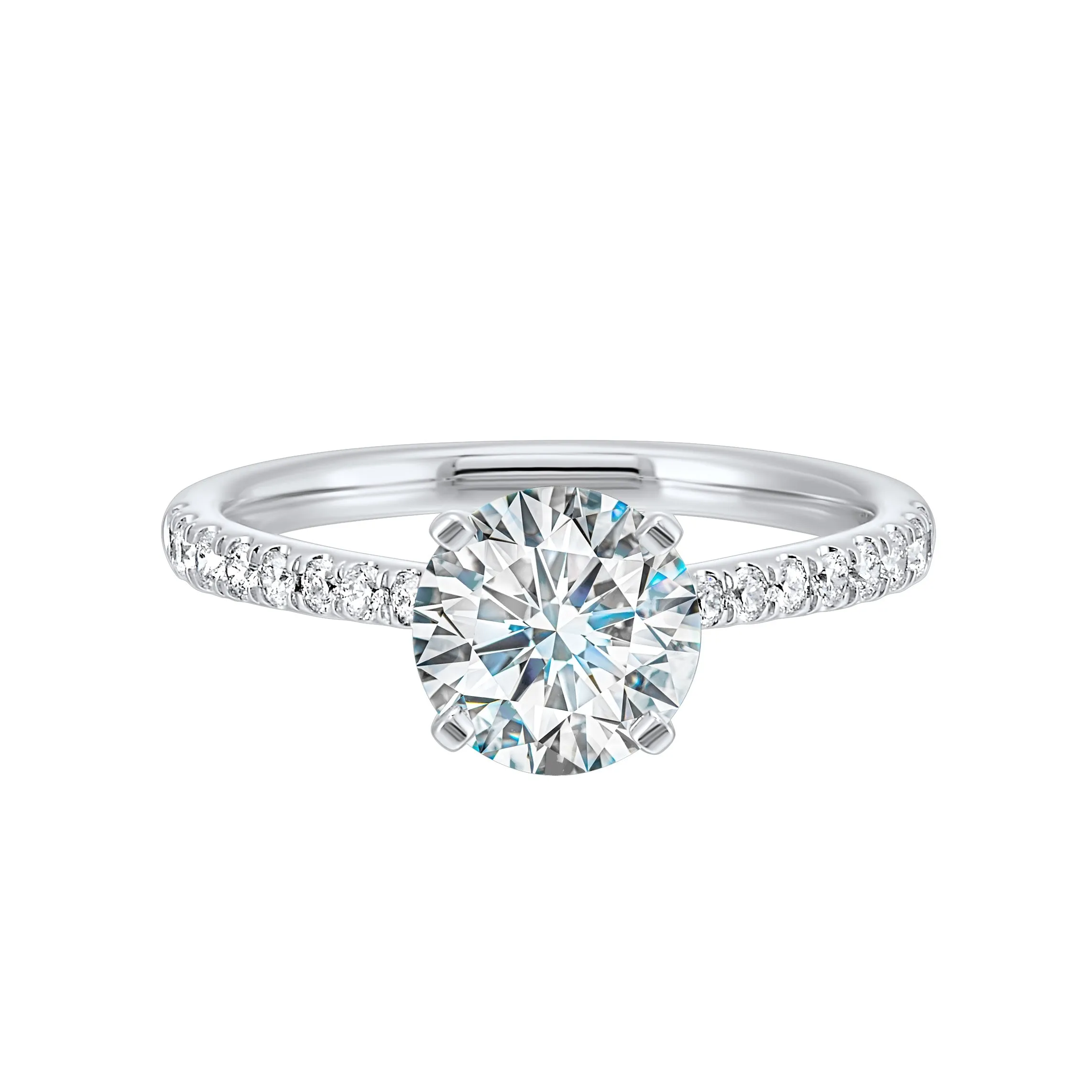 Petite set diamonds adds excitement to this classic solitaire ring perfectly showcases timeless love for her.