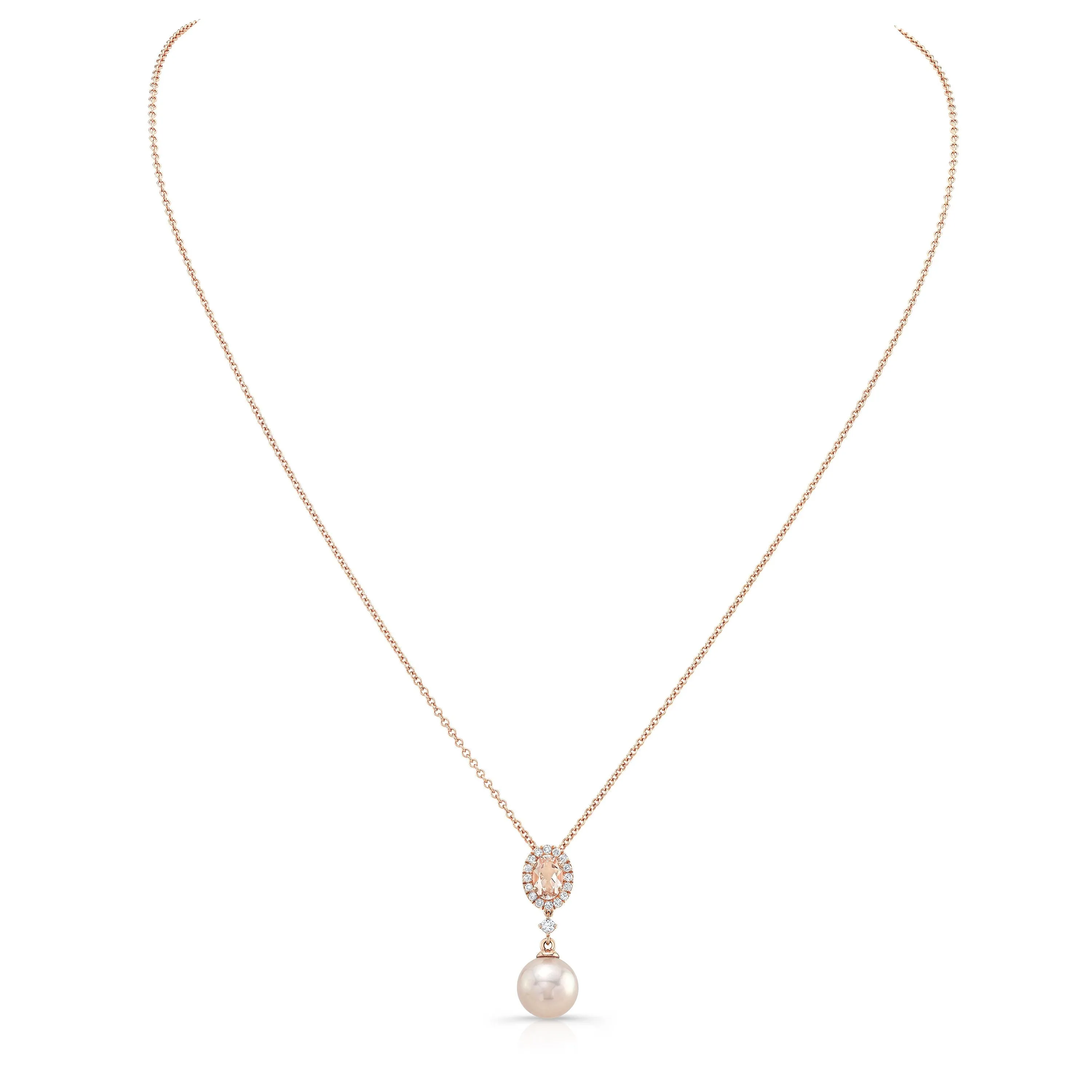 Pink Pearl, Morganite & Diamond Pendant 14k Rose Gold