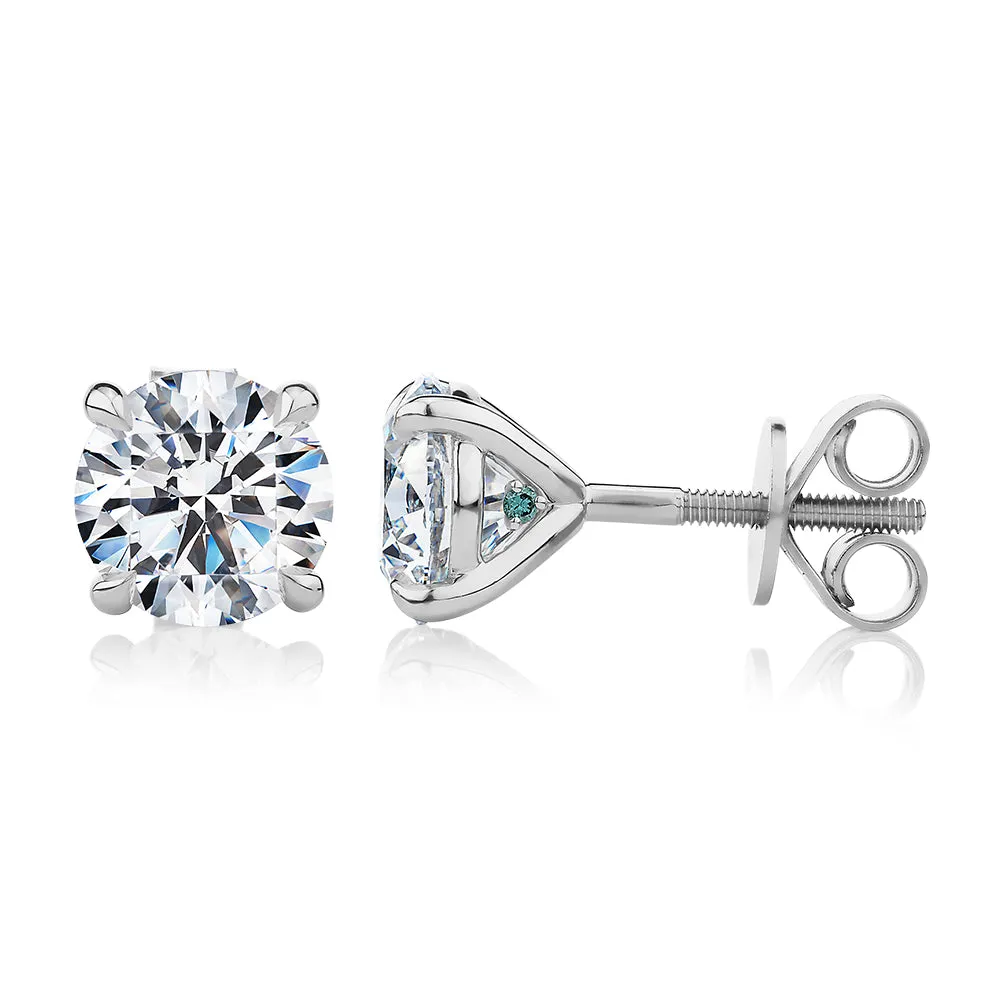 Premium Certified Lab-Grown Diamond, 3.00 carat TW round brilliant stud earrings in 18 carat white gold