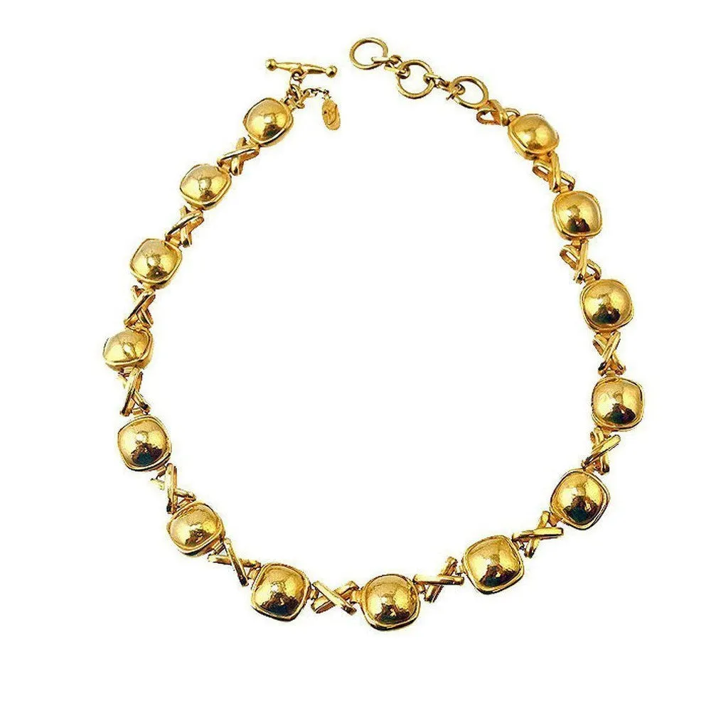 Reversable Square Stone and X Link Necklace