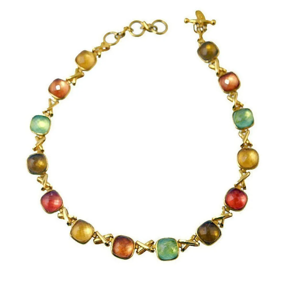 Reversable Square Stone and X Link Necklace