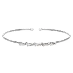 Rhodium Finish Sterling Silver 5 Tapered Baguettes Bracelet - LL7082B-RH