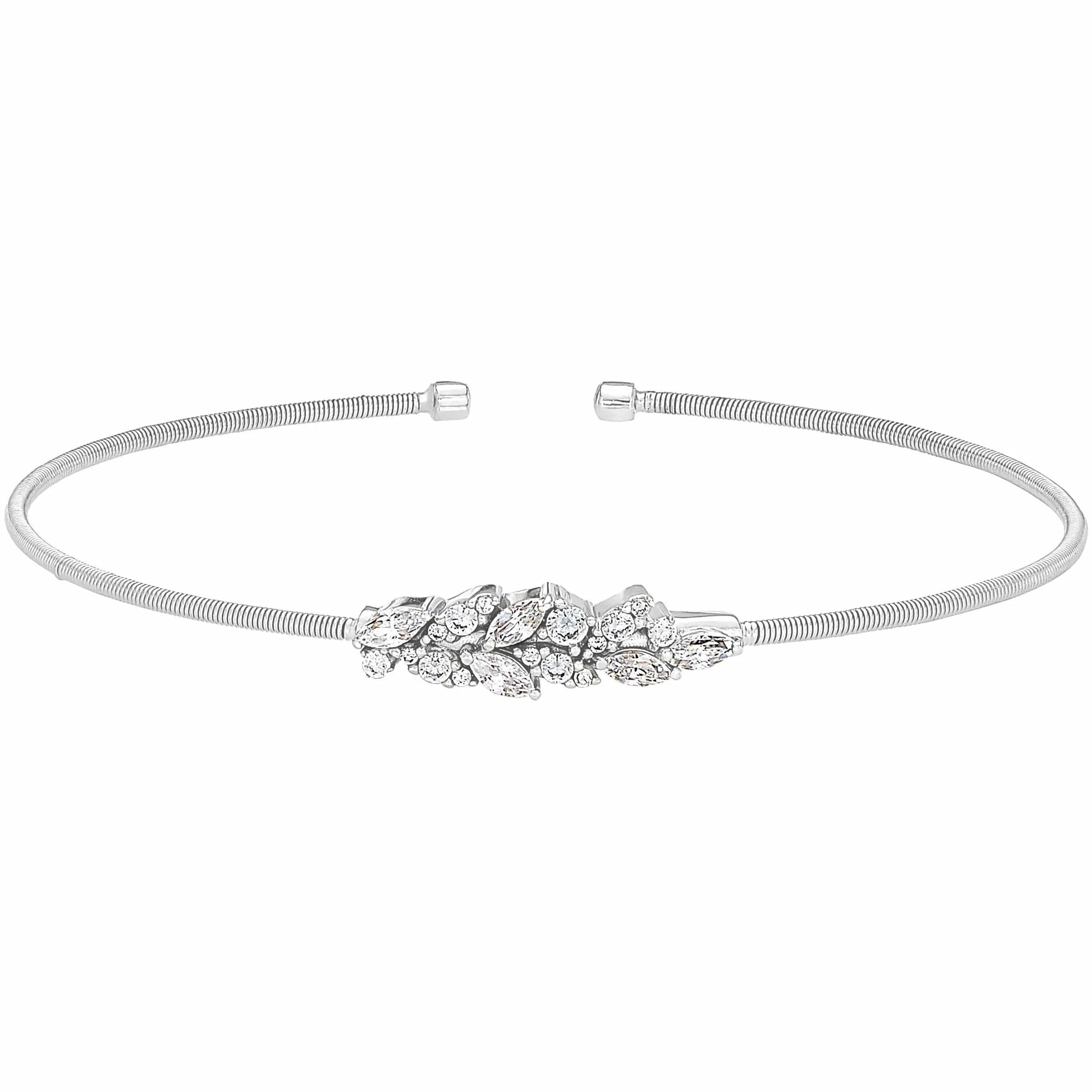 Rhodium Finish Sterling Silver Cable Cuff Bracelet - LL7069B-RH