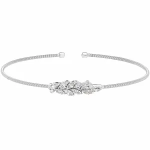 Rhodium Finish Sterling Silver Cable Cuff Bracelet - LL7069B-RH